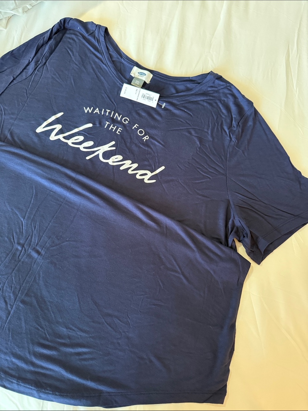 Old Navy Navy Tee with White "Waiting for the Weekend" Script, Sz. XXL